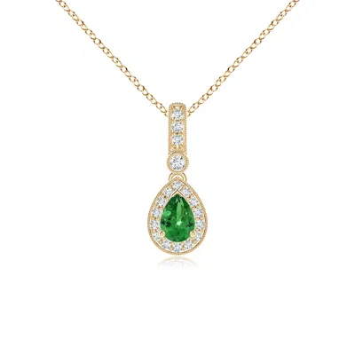 ANGARA PEAR-SHAPED TSAVORITE AND PAVE DIAMOND HALO PENDANT