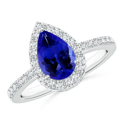 ANGARA PEAR TANZANITE RING WITH DIAMOND HALO