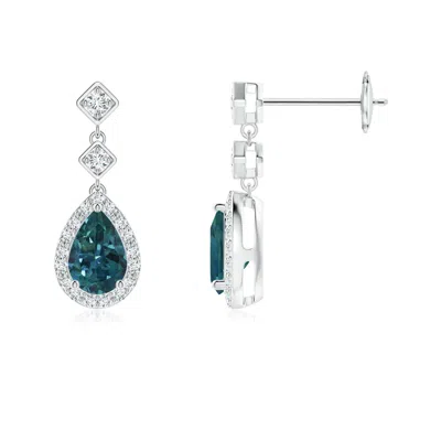 ANGARA PEAR TEAL MONTANA SAPPHIRE DROP EARRINGS WITH DIAMOND HALO