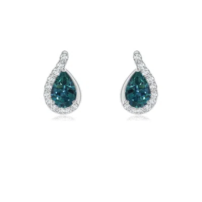 ANGARA PEAR TEAL MONTANA SAPPHIRE EARRINGS WITH DIAMOND SWIRL FRAME