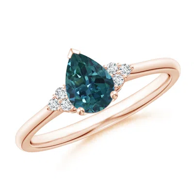 ANGARA PEAR TEAL MONTANA SAPPHIRE SOLITAIRE RING WITH TRIO DIAMONDS