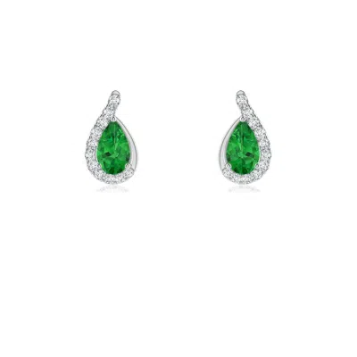 ANGARA PEAR TSAVORITE EARRINGS WITH DIAMOND SWIRL FRAME
