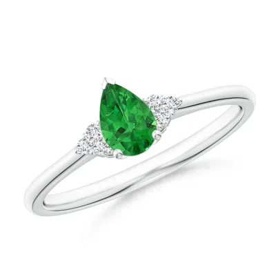 ANGARA PEAR TSAVORITE SOLITAIRE RING WITH TRIO DIAMOND ACCENTS