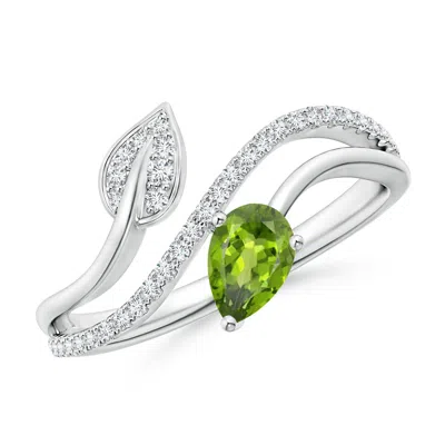 ANGARA PERIDOT AND DIAMOND BYPASS RING WITH LEAF MOTIF