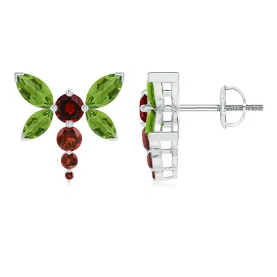 ANGARA PERIDOT AND GARNET DRAGONFLY STUD EARRINGS