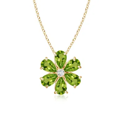 ANGARA PERIDOT FLOWER CLUSTER PENDANT WITH DIAMOND
