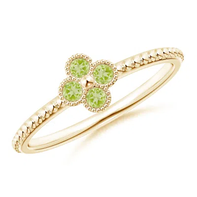ANGARA PERIDOT FOUR LEAF CLOVER RING WITH BEADED SHANK