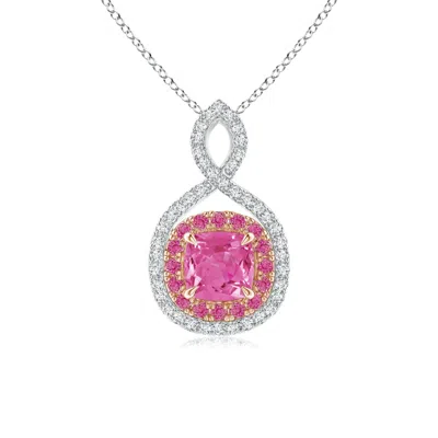 ANGARA PINK SAPPHIRE & DIAMOND DOUBLE HALO TWO TONE INFINITY PENDANT