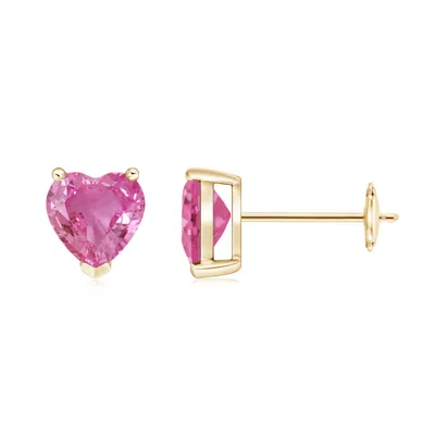 ANGARA PINK SAPPHIRE SOLITAIRE HEART STUD EARRINGS