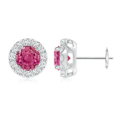 ANGARA PINK SAPPHIRE STUD EARRINGS WITH BAR-SET DIAMOND HALO