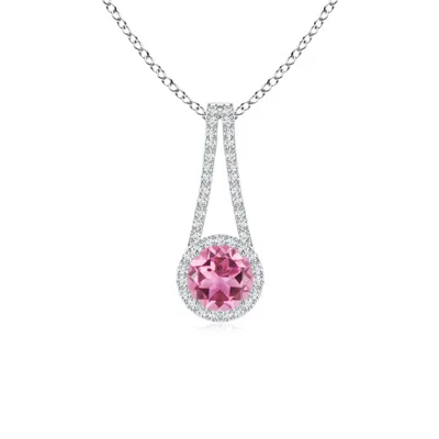 ANGARA PINK TOURMALINE AND DIAMOND HALO INVERTED V-BALE PENDANT
