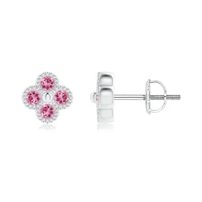 ANGARA PINK TOURMALINE FOUR LEAF CLOVER EARRINGS WITH BEADED EDGES