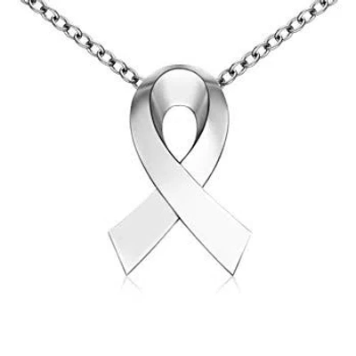 ANGARA ANGARA PLAIN WHITE GOLD AWARENESS RIBBON PENDANT