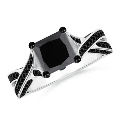 ANGARA PRINCESS-CUT ENHANCED BLACK DIAMOND CROSSOVER ENGAGEMENT RING