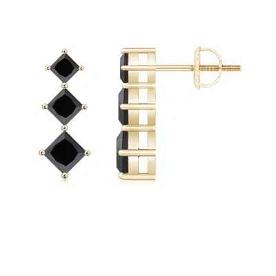 ANGARA PRINCESS-CUT ENHANCED BLACK DIAMOND THREE STONE EARRINGS