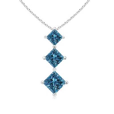 ANGARA PRINCESS-CUT ENHANCED BLUE DIAMOND THREE STONE PENDANT
