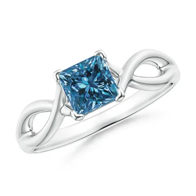 ANGARA PRINCESS-CUT SOLITAIRE ENHANCED BLUE DIAMOND CROSSOVER RING