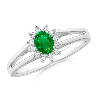 ANGARA PRINCESS DIANA INSPIRED EMERALD HALO SPLIT SHANK RING