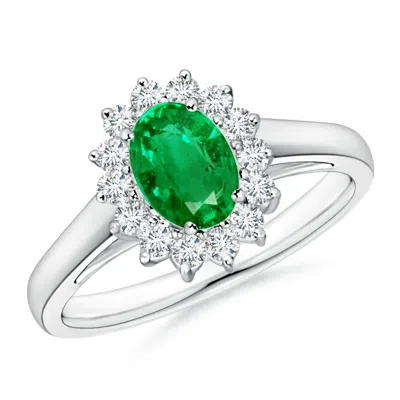 ANGARA PRINCESS DIANA INSPIRED EMERALD RING WITH DIAMOND HALO