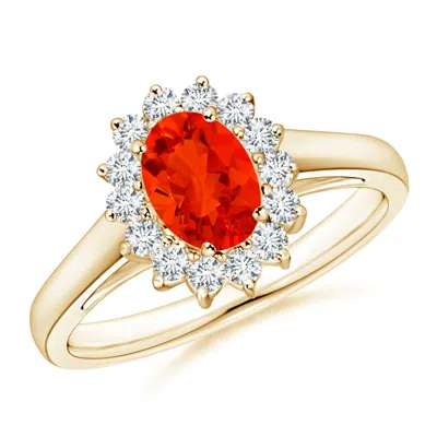 ANGARA PRINCESS DIANA INSPIRED FIRE OPAL RING WITH DIAMOND HALO