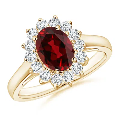 ANGARA PRINCESS DIANA INSPIRED GARNET RING WITH DIAMOND HALO