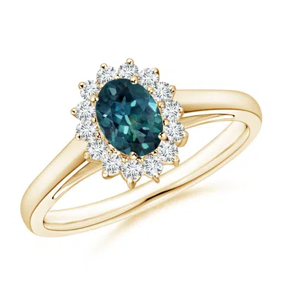 ANGARA PRINCESS DIANA INSPIRED TEAL MONTANA SAPPHIRE RING WITH HALO