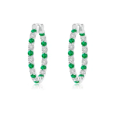 ANGARA PRONG-SET EMERALD AND DIAMOND INSIDE OUT HOOP EARRINGS
