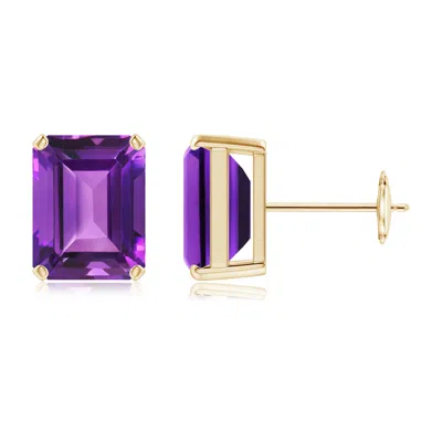 ANGARA PRONG-SET EMERALD-CUT AMETHYST SOLITAIRE STUD EARRINGS