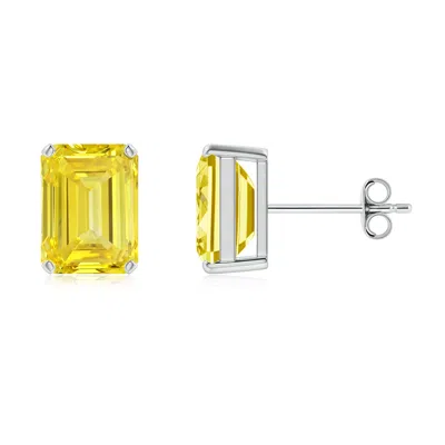 ANGARA PRONG-SET EMERALD-CUT FANCY INTENSE YELLOW DIAMOND SOLITAIRE STUD EARRINGS