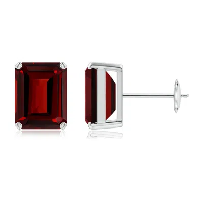 ANGARA PRONG-SET EMERALD-CUT GARNET SOLITAIRE STUD EARRINGS