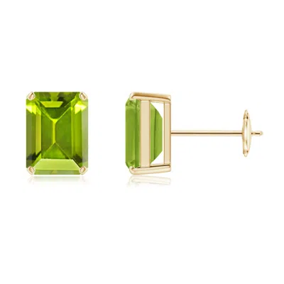 ANGARA PRONG-SET EMERALD-CUT PERIDOT SOLITAIRE STUD EARRINGS