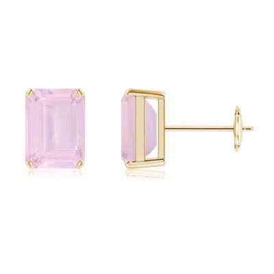ANGARA PRONG-SET EMERALD-CUT ROSE QUARTZ SOLITAIRE STUD EARRINGS