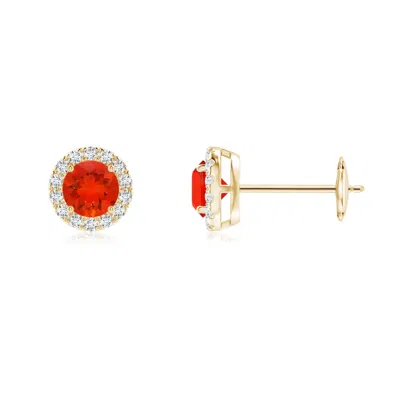 ANGARA PRONG-SET FIRE OPAL AND DIAMOND HALO STUD EARRINGS