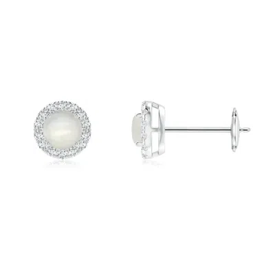 ANGARA PRONG-SET MOONSTONE AND DIAMOND HALO STUD EARRINGS