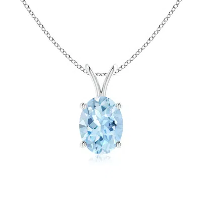 ANGARA PRONG-SET OVAL AQUAMARINE V-BALE SOLITAIRE PENDANT