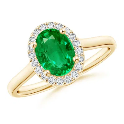 ANGARA PRONG-SET OVAL EMERALD AND DIAMOND HALO ENGAGEMENT RING