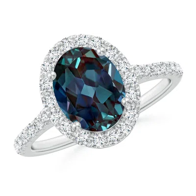 ANGARA PRONG-SET OVAL LAB-GROWN ALEXANDRITE HALO RING WITH DIAMONDS