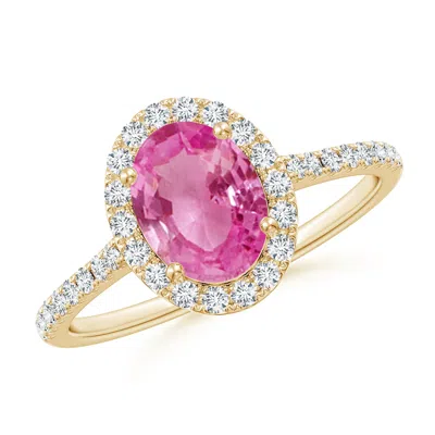 ANGARA PRONG-SET OVAL PINK SAPPHIRE HALO RING WITH DIAMONDS