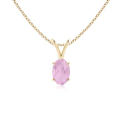 ANGARA PRONG-SET OVAL ROSE QUARTZ V-BALE SOLITAIRE PENDANT