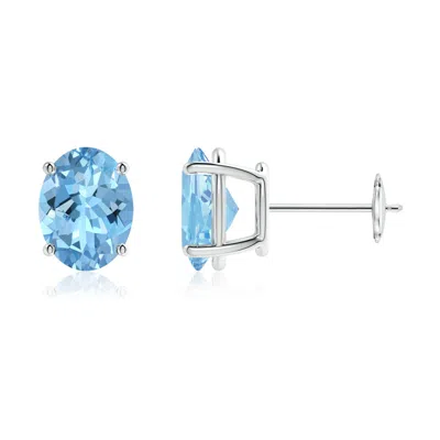 ANGARA PRONG-SET OVAL SOLITAIRE AQUAMARINE STUD EARRINGS
