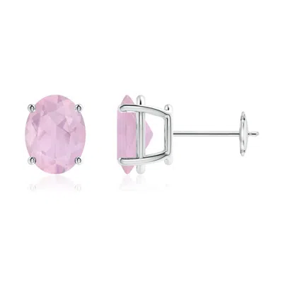 ANGARA PRONG-SET OVAL SOLITAIRE ROSE QUARTZ STUD EARRINGS