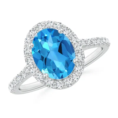 ANGARA PRONG-SET OVAL SWISS BLUE TOPAZ HALO RING WITH DIAMONDS