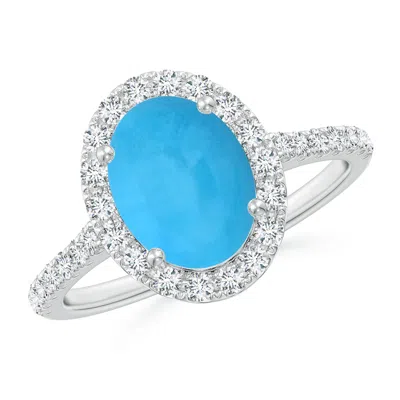 ANGARA PRONG-SET OVAL TURQUOISE HALO RING WITH DIAMONDS