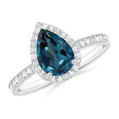 ANGARA PRONG-SET PEAR-SHAPED LAB-GROWN ALEXANDRITE RING WITH BEADED HALO
