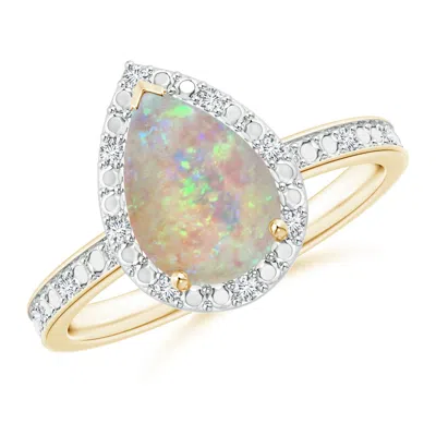 ANGARA PRONG-SET PEAR-SHAPED OPAL RING WITH BEADED HALO
