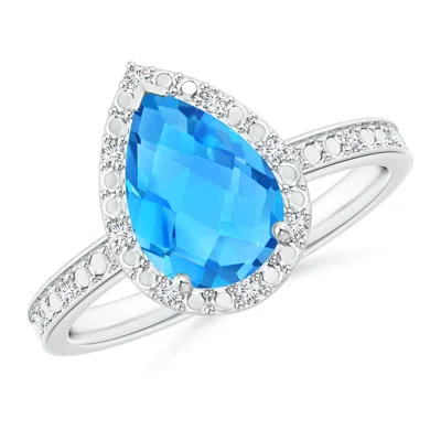ANGARA PRONG-SET PEAR SWISS BLUE TOPAZ RING WITH BEADED HALO