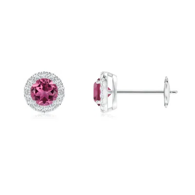 ANGARA PRONG-SET PINK TOURMALINE AND DIAMOND HALO STUD EARRINGS