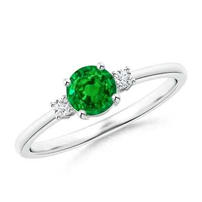 ANGARA PRONG-SET ROUND 3 STONE EMERALD AND DIAMOND ENGAGEMENT RING