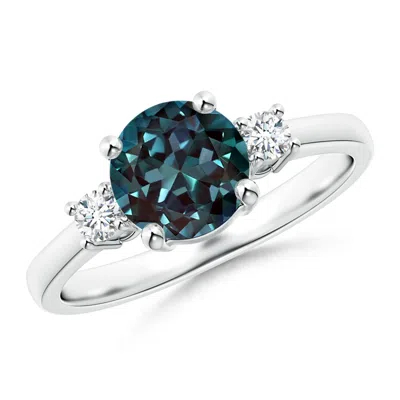 ANGARA PRONG-SET ROUND 3 STONE LAB-GROWN ALEXANDRITE AND DIAMOND RING