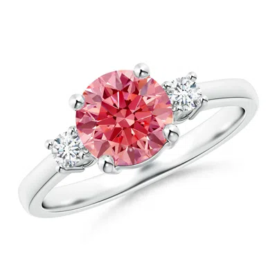 ANGARA PRONG-SET ROUND 3 STONE LAB-GROWN FANCY INTENSE PINK AND WHITE DIAMOND RING